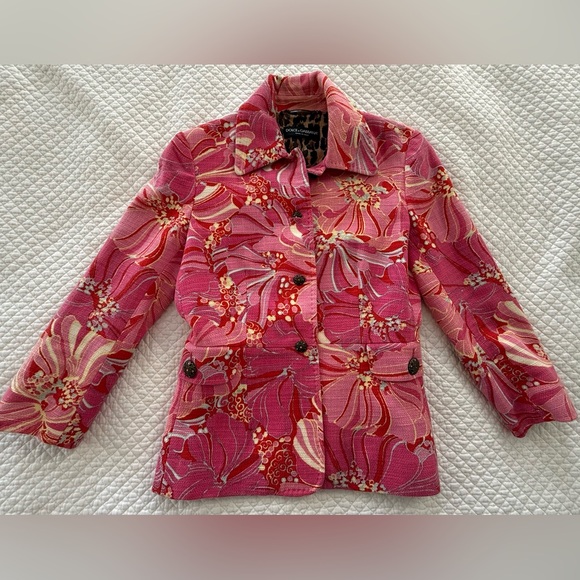 Vintage Dolce & Gabbana Pink Hibiscus Floral Blazer Cotton Linen IT 40 US 4 - Picture 3 of 15